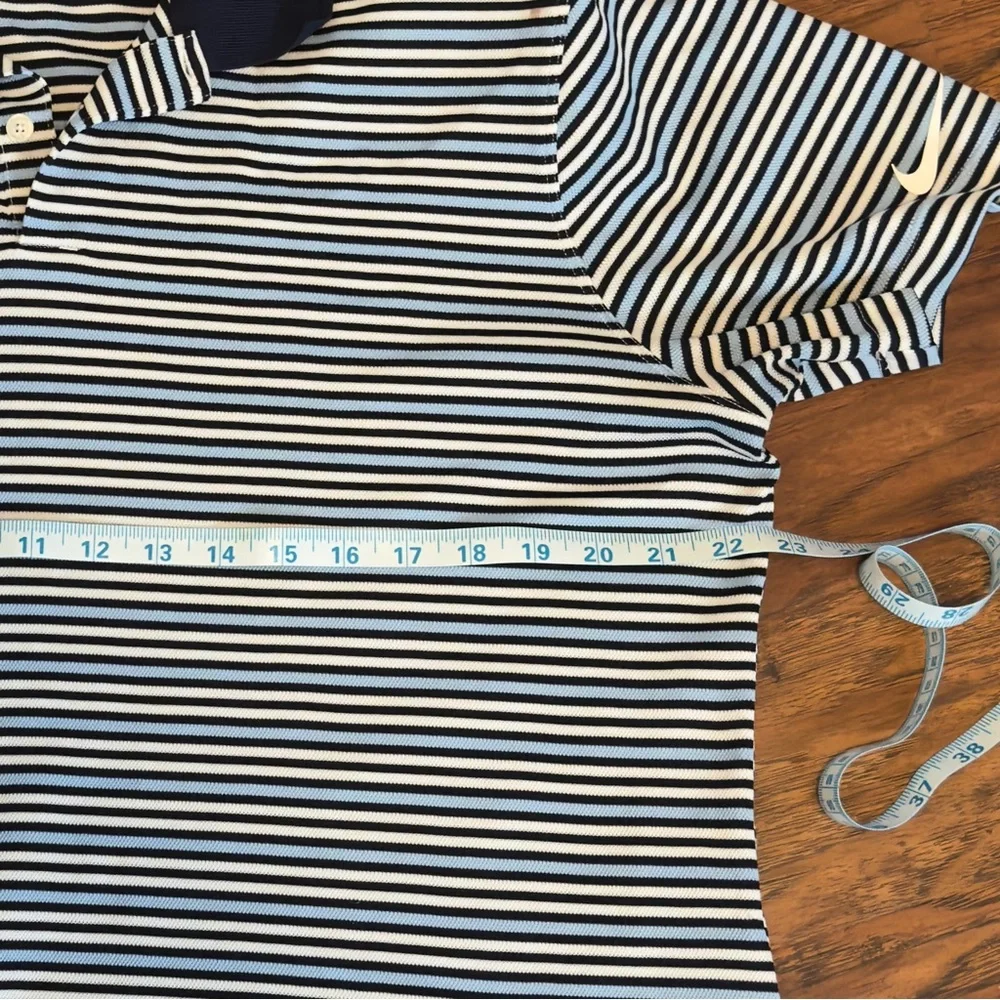 Nike Navy and White Striped‎ Polo Shirt Dry Fit
